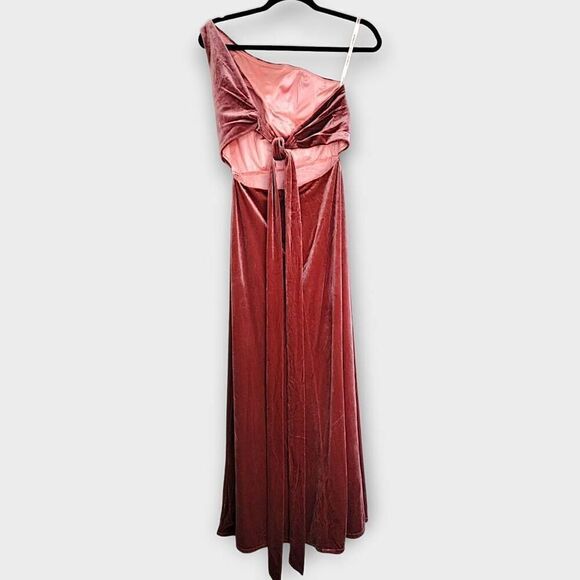 Coco Melody Velvet Maxi Sz Small Peach Velvet One Shoulder Gown Wedding Swiftie - Picture 2 of 16